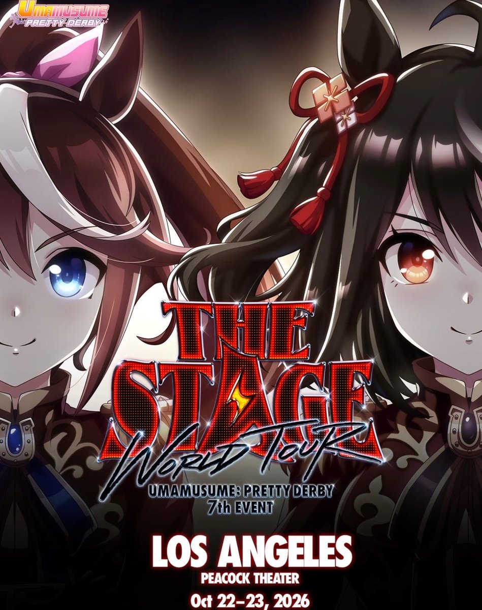 goldenvoice's tweet photo. the wait is over 🐎 tickets for Umamusume: Pretty Derby – 7th EVENT WORLD TOUR: THE STAGE in LA are officially on sale ⚡️ don’t miss this live concert celebrating the music and excitement of the global hit franchise at @peacock_theater on 10.22 &amp; 10.23

https://t.co/vYWHrdUhwI https://t.co/OyJvoH54Xj
