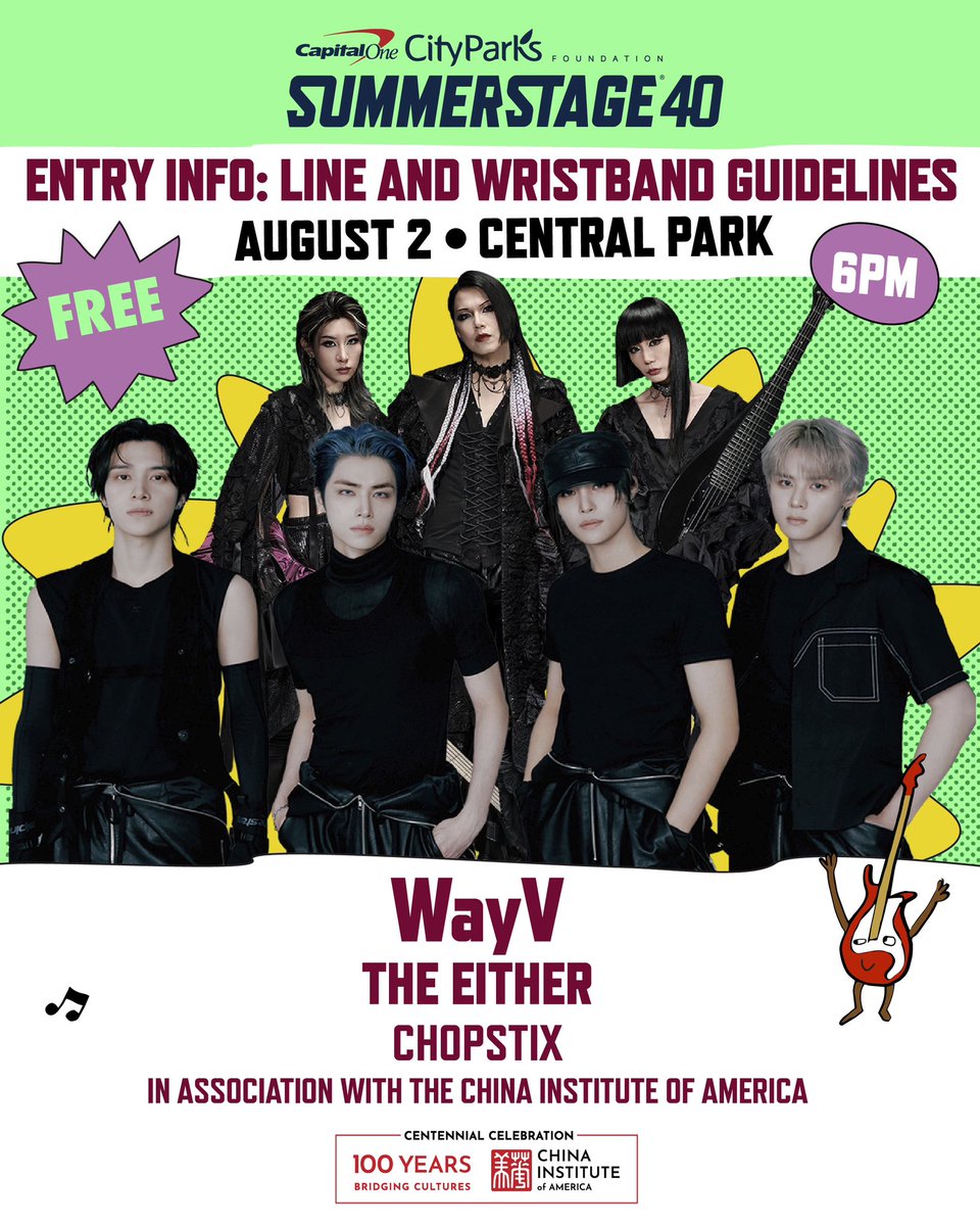 SummerStage's tweet photo. NYC, we are excited to see you on August 2 for a free show with @WayV_official, @THE_EITHER, and DJ @chopstixmami. We expect this show to reach capacity at Rumsey Playfield; as such, several additional entry measures have been put into place for this show only (1/3) https://t.co/WbxMG8wcRk