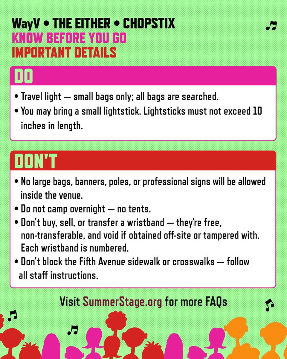 SummerStage's tweet photo. NYC, we are excited to see you on August 2 for a free show with @WayV_official, @THE_EITHER, and DJ @chopstixmami. We expect this show to reach capacity at Rumsey Playfield; as such, several additional entry measures have been put into place for this show only (1/3) https://t.co/WbxMG8wcRk
