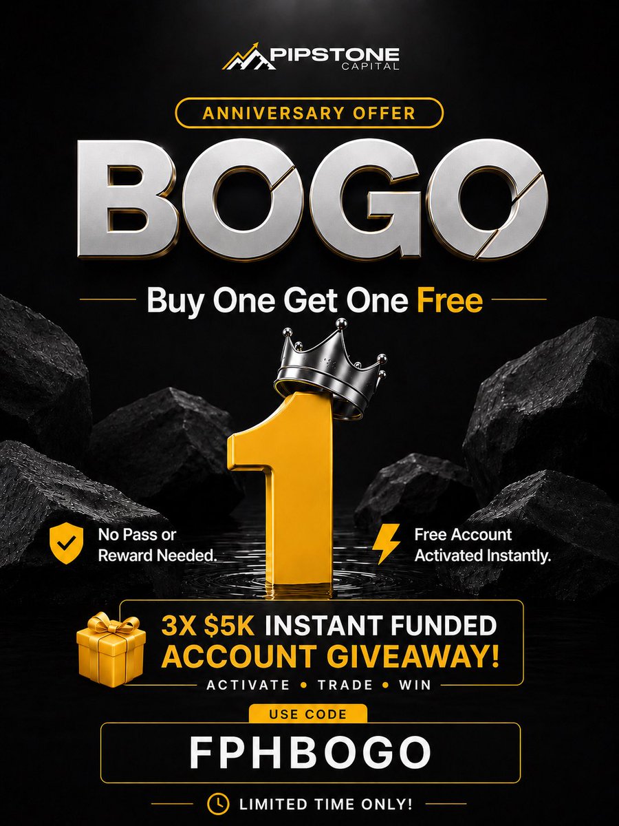 FundedPropHub's tweet photo. 🚨Giveaway Alert🚨 

1. Follow @Pipstonecapital and @FundedPropHub 
2. Like repost and Tag 3 Traders 

Use Code FPHBOGO for Free Account https://t.co/iDbJf7HRNS