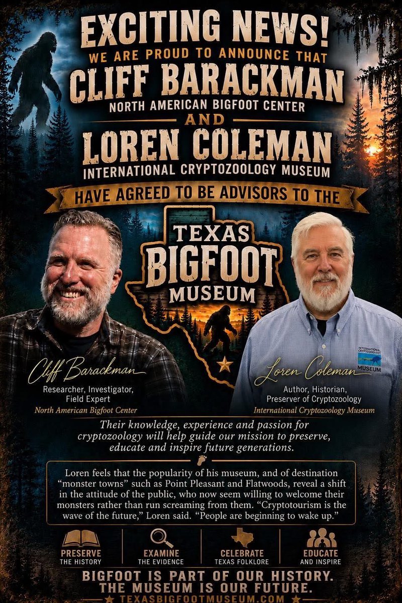 CryptoLoren's tweet photo. “I’ve said often, the more, organized, scientific museums related to Cryptozoology and Hominoidology, the better!” ~ Loren Coleman @CryptoLoren @CliffBarackman @ecwool @CryptozooMuseum https://t.co/W7DPtOUfVv
