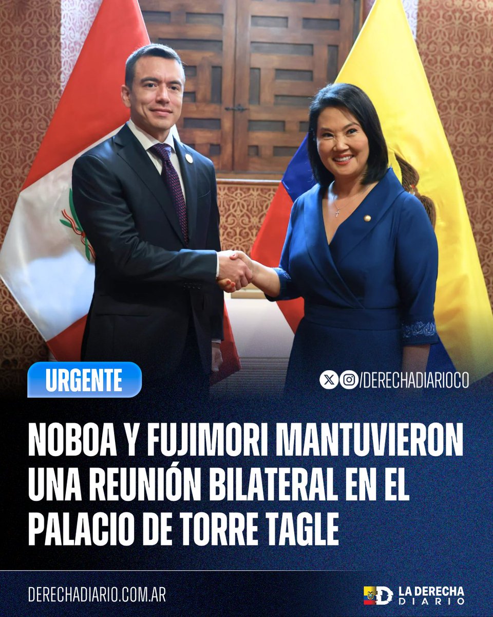DerechaDiarioEC's tweet photo. 🚨🇪🇨🇵🇪 | LA DERECHA SEA UNIDA: El presidente Daniel Noboa mantuvo una reunión bilateral con la presidente electa del Perú, Keiko Fujimori, en el Palacio de Torre Tagle.

Ambos acordaron fortalecer la cooperación en seguridad fronteriza y unir fuerzas contra el narcotráfico y el crimen organizado transnacional.