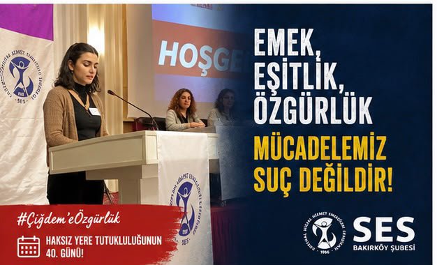 sesgenelmerkezi's tweet photo. SES Bakırköy Şube Eğitim ve Örgütleme Sekreterimiz Çiğdem Yıldırım sendikal faaliyetler ve kadın çalışmaları gerekçe gösterilerek haksız yere tutuklu yargılanıyor ! 

#ÇiğdemeÖzgürlük
@sesbakirkoysube https://t.co/D2KzT18Sht