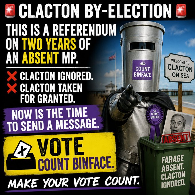 SueSuezep's tweet photo. I want to see the headlines from the world press when Farage loses to Count Binface. 
It will be gloriously glorious https://t.co/Z67Ns9y0Vh
