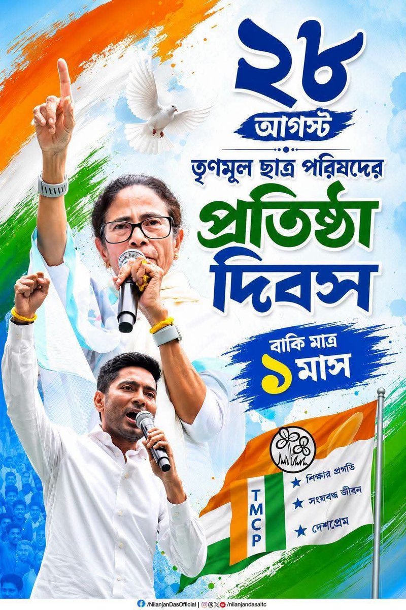 aitctuhin's tweet photo. মোদের চক্ষে জ্বলে জ্ঞানের মশাল,
           বক্ষে ভরা বাক্,
     কন্ঠে মোদের কুন্ঠাবিহীন
         নিত্য কালের ডাক।

@abhishekaitc 
@KunalGhoshAgain 
@Dolasen7 
@MahuaMoitra 
@PriyankaWBTMCP 

#TMCPFoundationDay 
#MamataBanerjee 
#AbhishekBanerjee
#KhelaHobe https://t.co/jzkJqGF5nu