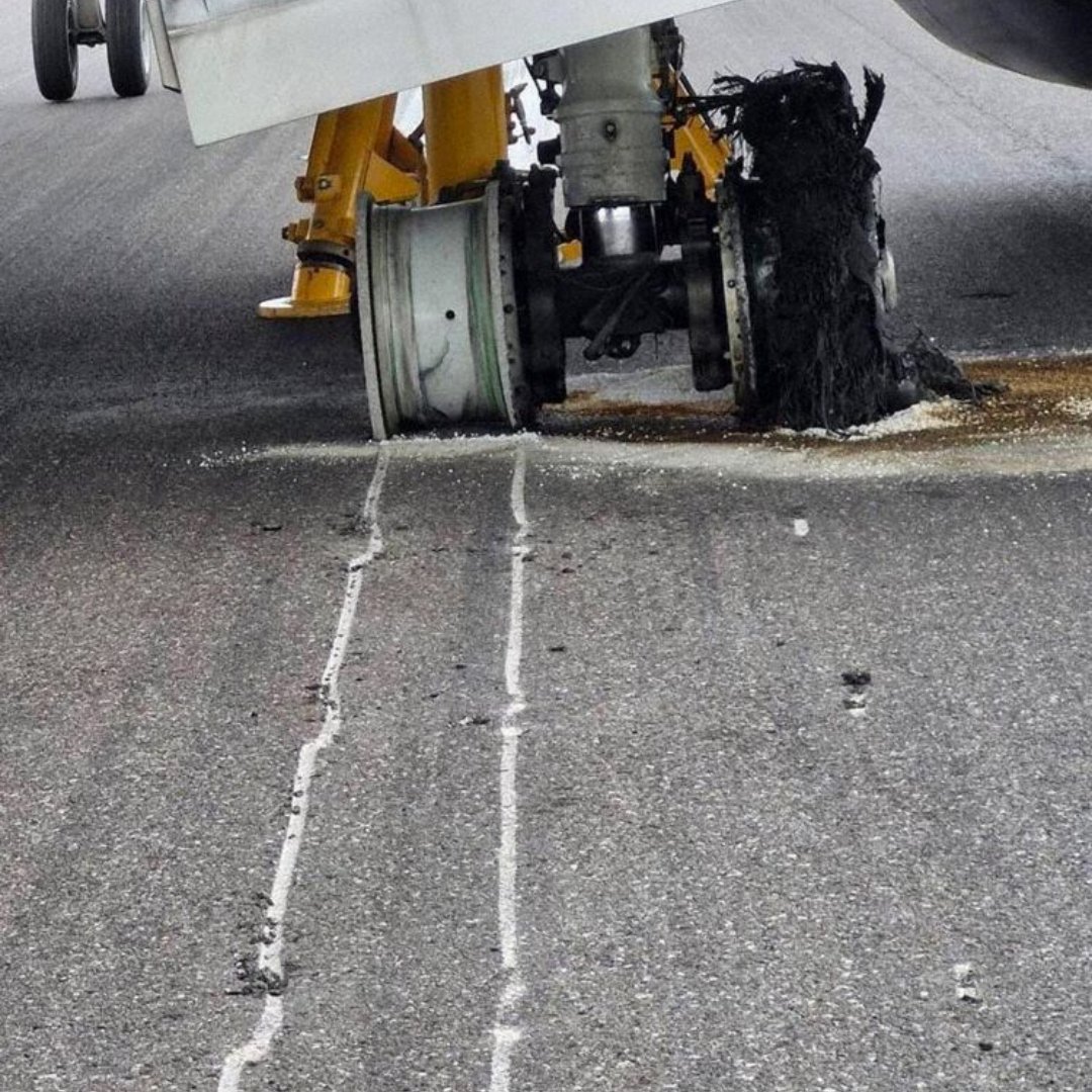 Transponder1200's tweet photo. #ANSV 🇮🇹 concluyó que el incidente grave del Boeing 737 MAX de #Ryanair (EI-IGI) en Bergamo fue causado por una secuencia incorrecta de acciones al aterrizar con el antiskid inoperativo. El avión reventó los cuatro neumáticos del tren principal y quedó detenido en pista. https://t.co/qAfRzuUmoU