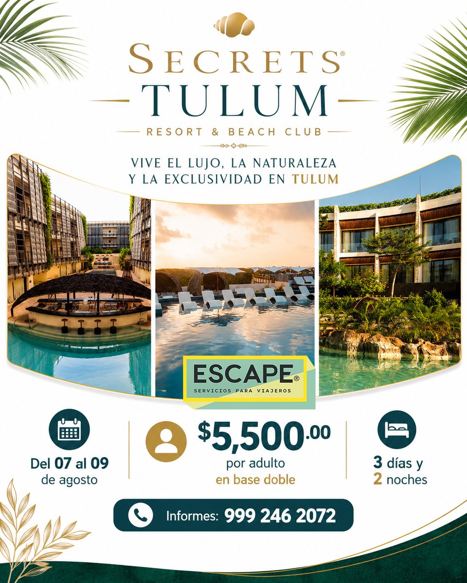 escapeviajeros's tweet photo. ⛱📷 Informes:𝟗𝟗𝟗 𝟐𝟒𝟔 𝟐𝟎𝟕𝟐 #felizSabado #viajarEsVivir #Viajes #ViajaPorMéxico #RivieraMaya #Cancún #PlayaDelCarmen #TodoIncluido #Vacaciones2026 #Escapada #OfertasDeViaje #TravelMexico #CaribeMexicano #Hoteles #Promoción #Yucatán #Mérida https://t.co/BC5aiMqDfQ