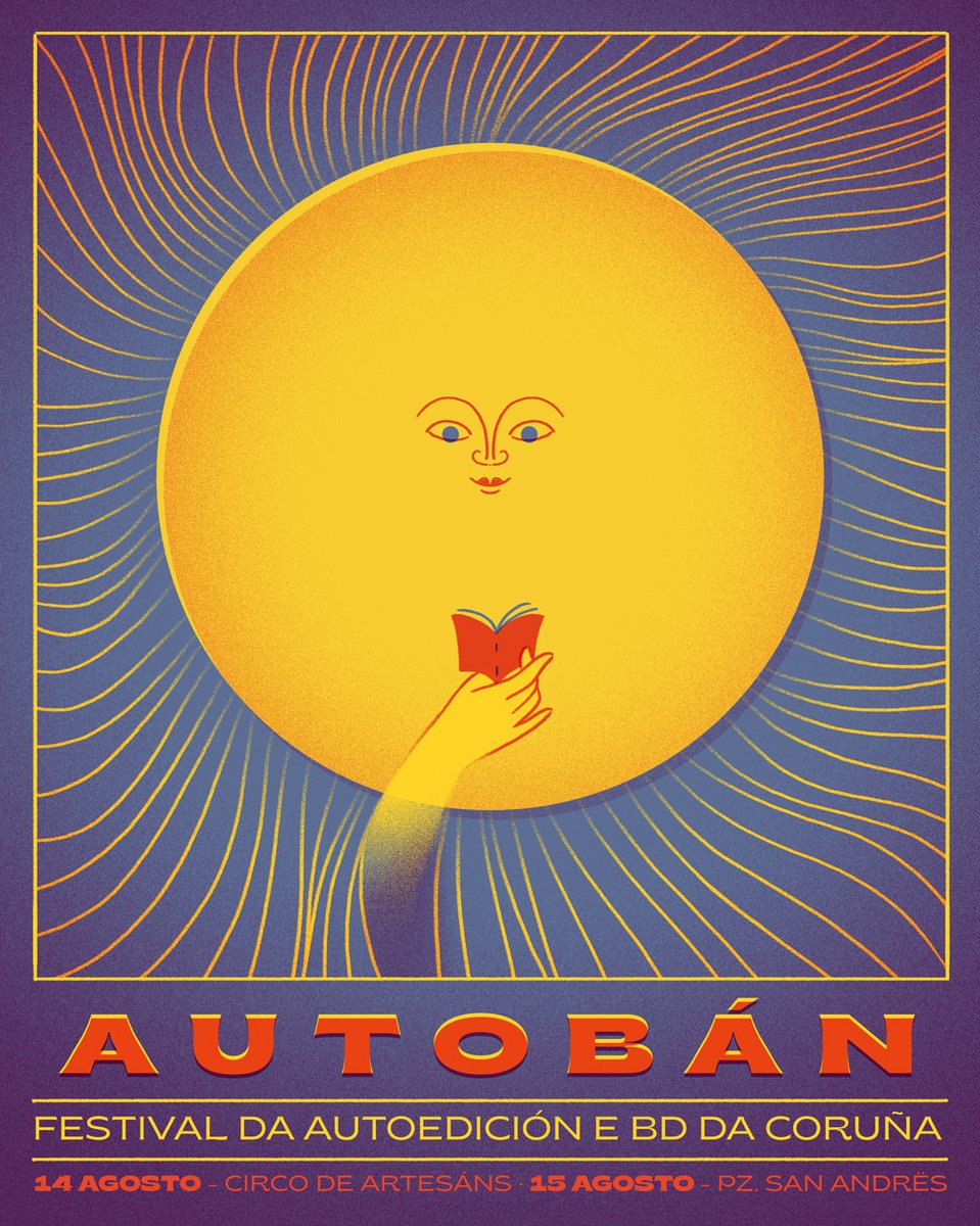 AutobanBD's tweet photo. ☼ IMAXE DO AUTOBÁN 2026 ☼
Este ano tivemos a sorte de contar con Julia Abalde, gañadora do Premio Autobán 2025, que fixo a fermosa imaxe do festival 🌞📖
O venres 14 e sábado 15 de agosto volve o festi de autoedición da Coruña!
#autoban #autoban2026 #cartel #fanzine #comic https://t.co/lADj6cdmBM
