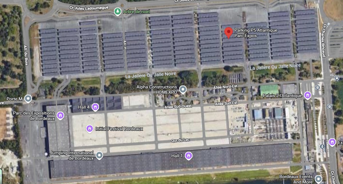 adnm_live's tweet photo. DE PIRE EN PIRE !!! J'ai creusé un peu et...

Le datacenter sera à priori construit au niveau du parking photovoltaïque P5 du Parc des Expositions de Bordeaux-Lac. Cela donne l'impression que ces derniers seront alimentés par le solaire sur place, n'est-ce pas ? 

Sauf que le solaire sur place ne peut produire même pas 1% de l'électricité nécessaire pour faire tourner les datacenter (estimation à 0,6% environ).

Je mets ici une capture de maps pour voir où se situe le Parc en question, et où se situe le feu provoqué" par Enedis, fournisseur d'électricité.

Il y a des commentaires très pertinents dans le post cité ci-dessous d'ailleurs.

Sources : https://t.co/sNbbJ2Xeqq