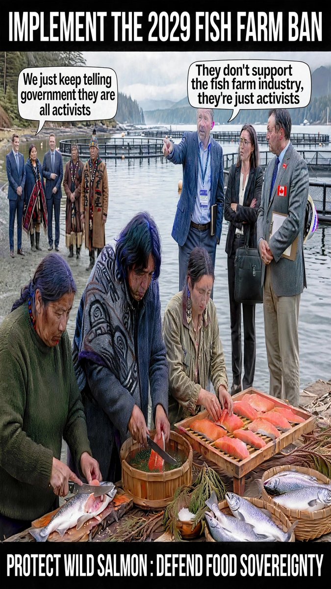 WildSalmon_FN's tweet photo. Industry messaging to Prime Minister @MarkJCarney and Fisheries Minister @Joanne_NL &amp;  map of First Nations across BC who “SUPPORT” the Federal Governments  2029 Ban of Open Net Pen Fish Farms

1st picture is AI Generated &amp; map is from https://t.co/7P7bi1ULJ3

Truth &amp; Fiction https://t.co/EPMTP6PG6J