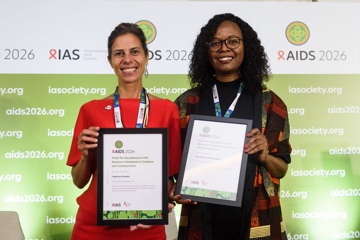 AIDS_conference's tweet photo. Congratulations to Caterina Casalini 🇮🇹 and Mércia Elisa Sitoe Matsinhe 🇲🇿, winners of the biennial Prize for Excellence in HIV Research Related to Children and Adolescents! 🎉 

#AIDS2026 @childrenandHIV https://t.co/U4TyQBxINc
