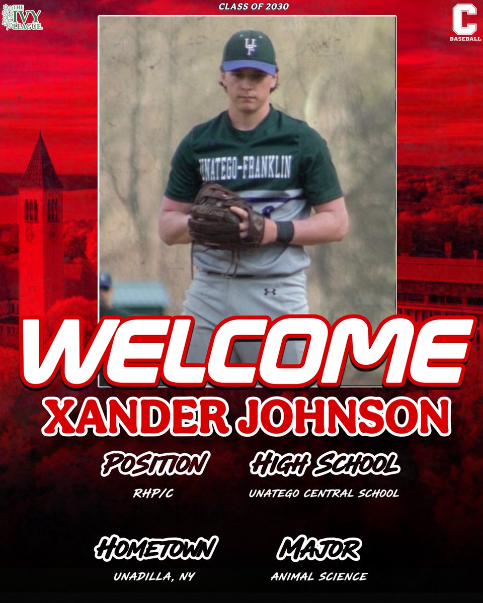 CornellBaseball's tweet photo. Coming to us from Unadilla, New York, a right-handed pitcher and also a catcher who will be studying animal science. Welcome to the Big Red, Xander Johnson!
#YellCornell #BigRed https://t.co/A97yOKY1ay
