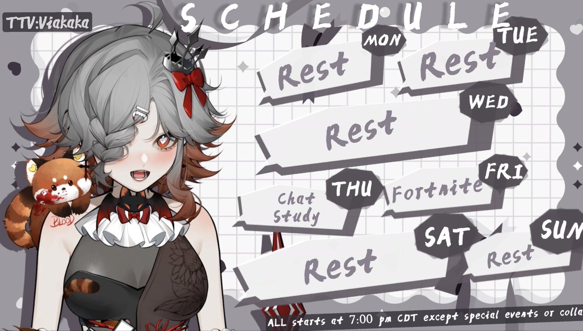 Viaka_ka's tweet photo. 🩶Stream schedule🧡 
yooo we back to study…indeed study. I was thinking playing project playtime (but I heard there is a lot of bug and we don’t have more than 7 people to play!) 
so I change to Fortnite (at least I can play solo) 
see yall～ 
https://t.co/q9DknhrzCy
#vtuber #vtuberEN #stream #twitch