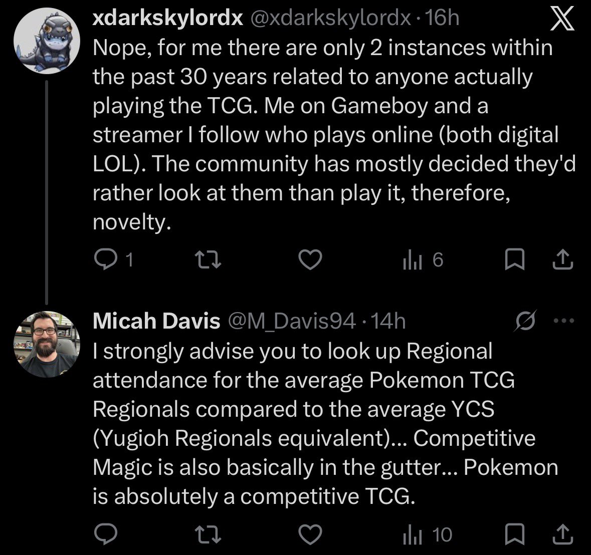 M_Davis94's tweet photo. @DuncanCantDie @xdarkskylordx Saying that Vanguard is comparable essentially means it has a very small competitive scene lol. Also, again, you are not the person I was engaging with in the first place nor have you provided a source for anything you’ve said. https://t.co/66ACG5nz3S