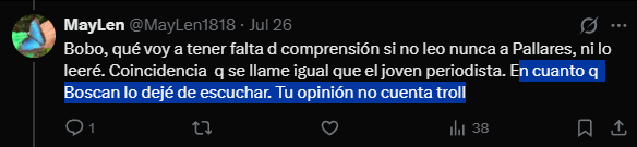 NXFranco05's tweet photo. @MayLen1818 @AnderssonBoscan Cuando me mandaste al diablo de a gratis? Es el problema que se genera cuando atacamos a personas y no discutimos los conflictos que son lo que verdaderamente importa https://t.co/1RIG8PxGG9