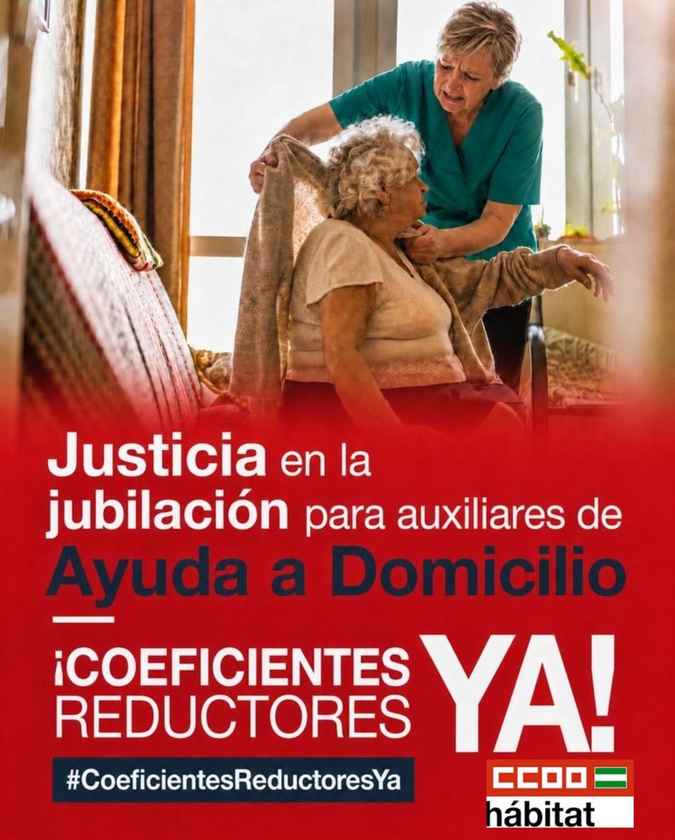 CCOOHabitat_AN's tweet photo. Si crees que el personal de Ayuda a Domicilio se merece jubilarse con dignidad y sin penalizaciones en su pensión,

¡ÚNETE A NUESTRA VOZ! 💪

​Necesitamos máxima difusión Retwittea y ayúdanos a exigir el reconocimiento que se merecen.
​¡#CoeficientesReductoresYa!

@CCOO_Habitat https://t.co/jqOjDDgb1q