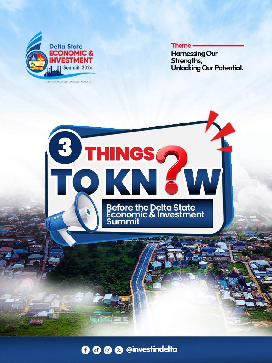 ossaiovie's tweet photo. Big opportunities begin with bold conversations. As the Delta State Economic & Investment Summit draws closer, here’s a quick look at what to expect, who’s attending and why this event matters for businesses, investors and every Deltan.

#deltainvestmentsummit2026 #investindelta #dis26