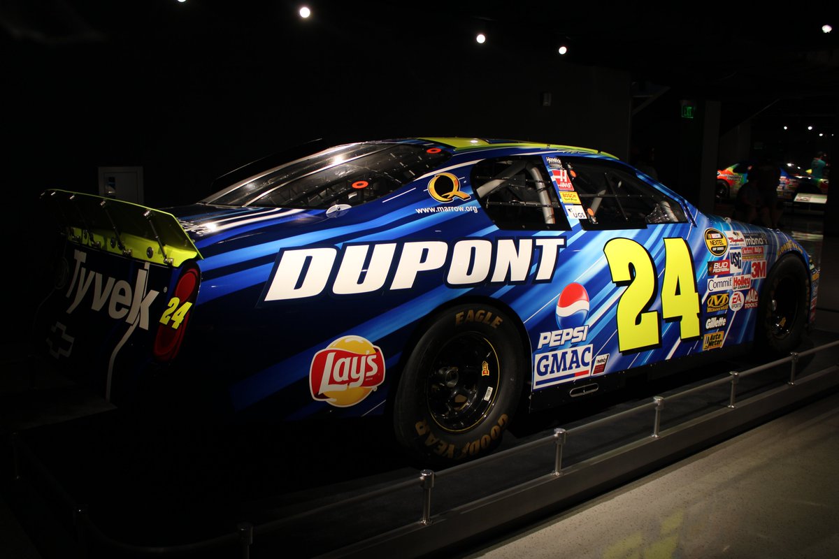 STaranto92's tweet photo. Jeff Gordon's Pepsi/Star Wars Revenge of the Sith car from Talladega 2005 on display at the IMS Museum.

This is Hendrick chassis 24-218, which won Talladega in 2004 (famously breaking DEI's Talladega win streak) and then again in 2005. It also won the 2004 Pepsi 400. https://t.co/3QwFqR4WBe