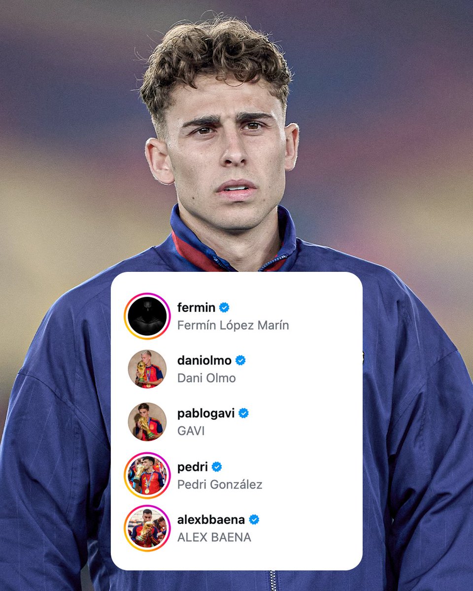 ESPNFC's tweet photo. Fermín López's profile picture while his Spain teammates all have photos with the World Cup trophy 😓

López injured his foot in Barcelona's second-to-last match before the tournament, effectively ending what likely would have been his bid for a World Cup spot.

Brutal. https://t.co/Q62iuyDD0u