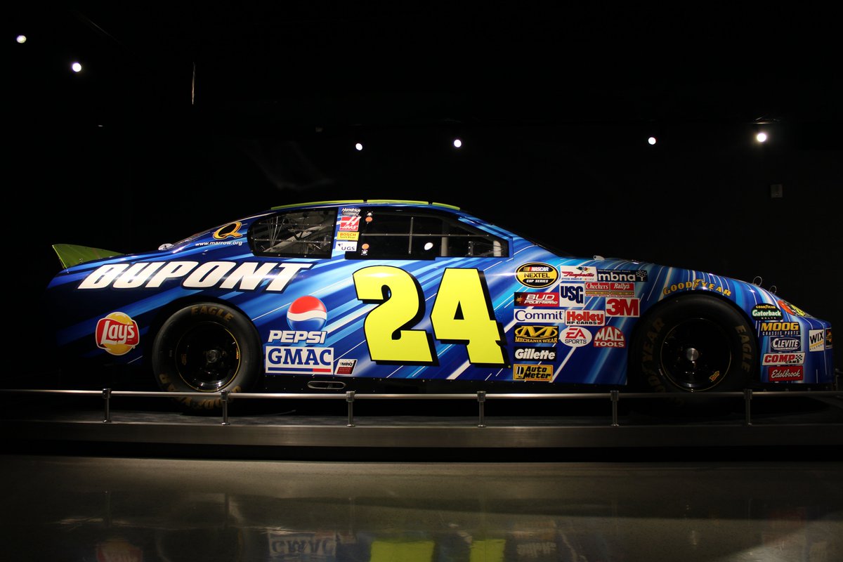 STaranto92's tweet photo. Jeff Gordon's Pepsi/Star Wars Revenge of the Sith car from Talladega 2005 on display at the IMS Museum.

This is Hendrick chassis 24-218, which won Talladega in 2004 (famously breaking DEI's Talladega win streak) and then again in 2005. It also won the 2004 Pepsi 400. https://t.co/3QwFqR4WBe