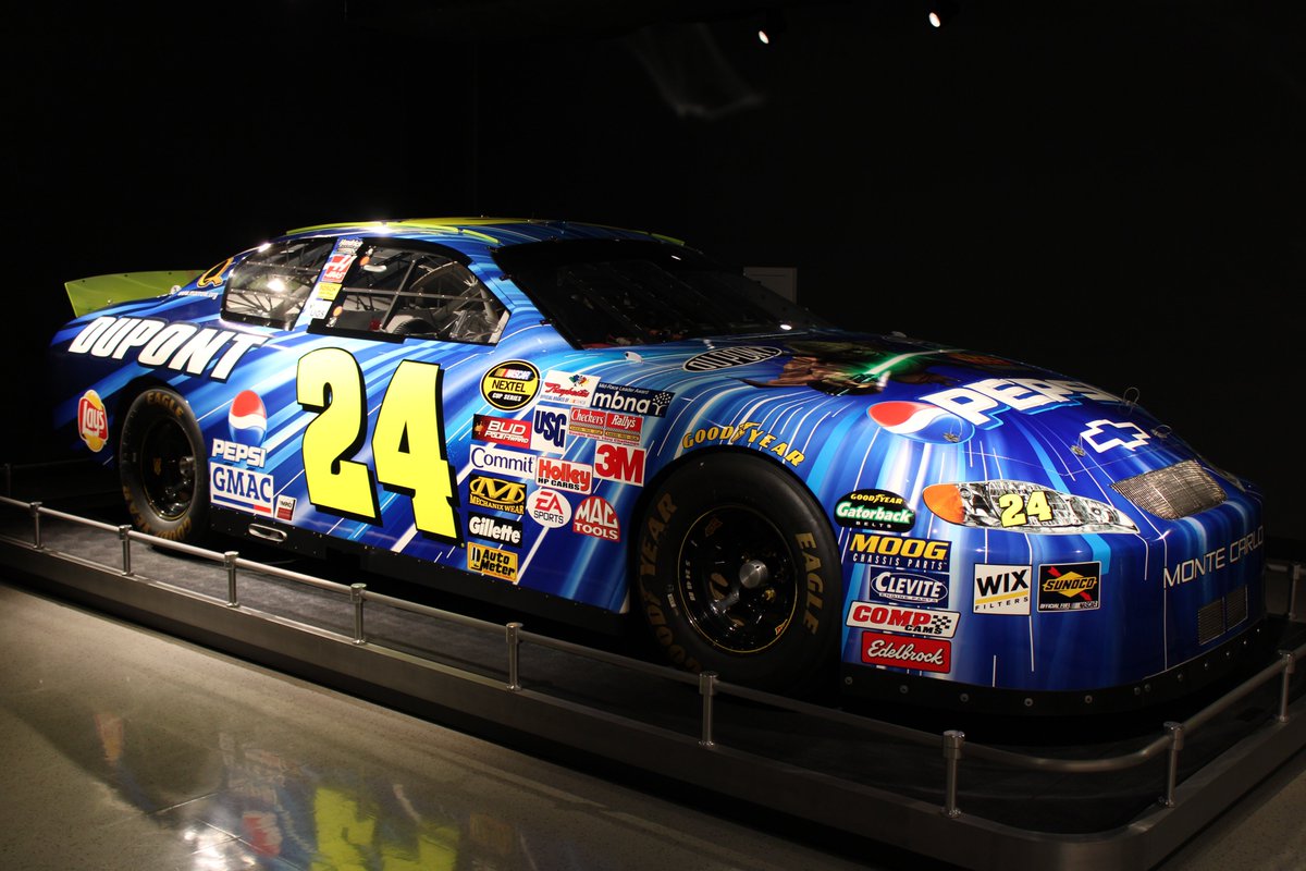 STaranto92's tweet photo. Jeff Gordon's Pepsi/Star Wars Revenge of the Sith car from Talladega 2005 on display at the IMS Museum.

This is Hendrick chassis 24-218, which won Talladega in 2004 (famously breaking DEI's Talladega win streak) and then again in 2005. It also won the 2004 Pepsi 400. https://t.co/3QwFqR4WBe