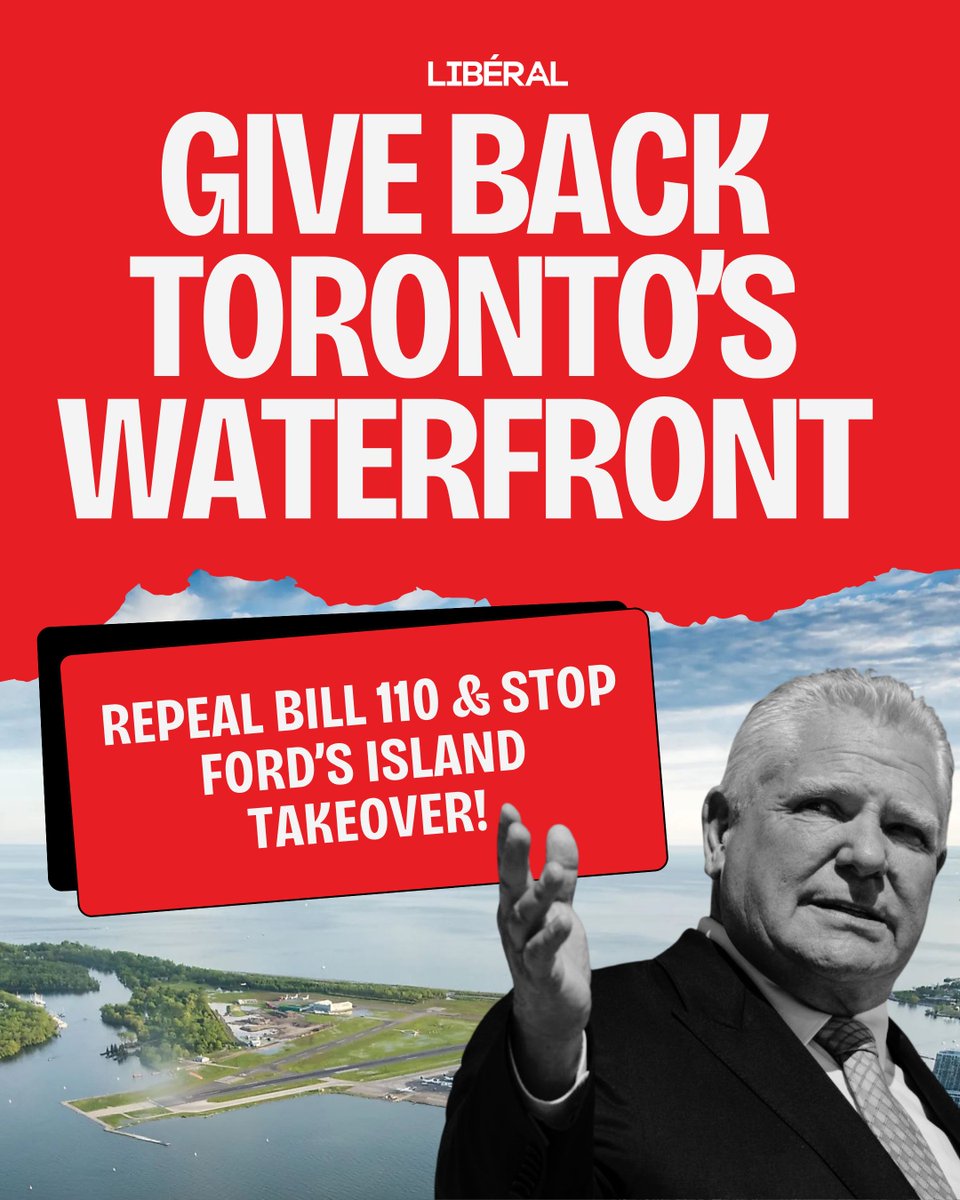 OntLiberal's tweet photo. Torontonians have rejected Doug Ford's Billy Bishop land grab.

Now it's time to repeal Bill 110 and return Toronto's waterfront to the people it belongs to.

#onpoli https://t.co/Au5sMqKmZw