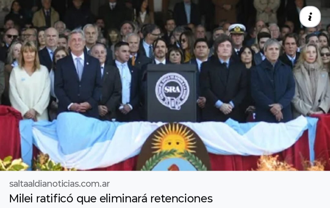 saltaaldiaok's tweet photo. El presidente Javier Milei ratificó su compromiso de eliminar las retenciones al campo, aunque evitó anunciar nuevas medidas para el sector durante el acto inaugural de la Exposición Rural de Palermo. 
#saltaaldianoticias #economia #retenciones
Leer más: https://t.co/6D8skVbaSF https://t.co/7ilsqVtyp6