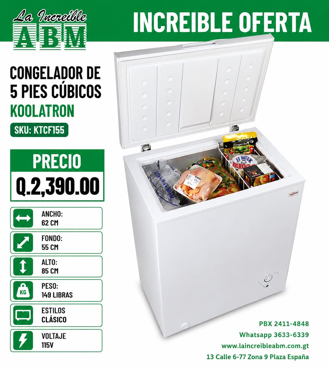 LAINCREIBLEABM's tweet photo. 🧊❄️ ¡El espacio que necesitás para conservar más!

El Congelador KOOLATRON de 5 Pies Cúbicos combina capacidad, practicidad y eficiencia para tu hogar.

📲 WhatsApp: 3633 6339
🌐 https://t.co/eZA4FJObAD

#LaIncreíbleABM #KOOLATRON #Congelador #5PiesCúbicos #Electrodomésticos https://t.co/qpoHcbvvTL