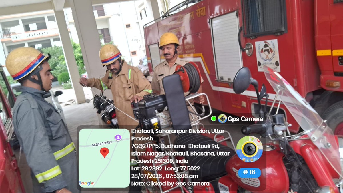 muzaffarnagfire's tweet photo. अग्निशमन तथा आपात सेवा जनपद  मुजफ्फरनगर में  दिनांक 28.07.2026 को समस्त फायर स्टेशनों पर सप्ताहिक फायर मॉक ड्रिल कराई गई व फायर/रेस्क्यू उपकरणों के रख-रखाव एवं संचालन का अभ्यास कराया गया https://t.co/j6ZUtjg5xd