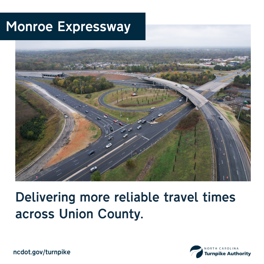 NCTurnpike's tweet photo. ⏰Less time in traffic = more time for what matters.

The Monroe Expressway helps drivers move through Union County with a smoother, more predictable commute every day. 

#MonroeExpressway #NCTA #CommuteSmart #UnionCounty https://t.co/ee2xAiI1uP