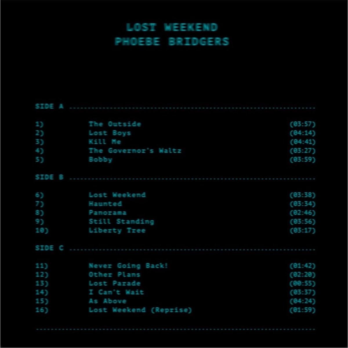 sourcebridgers's tweet photo. OFFICIAL LOST WEEKEND TRACKLIST IS HERE! 🛸🤍🎶 https://t.co/e96uaLjtuY