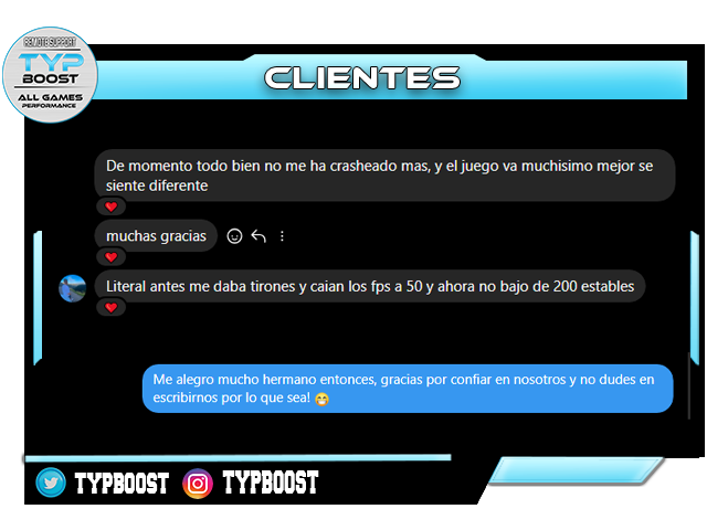TYPBoost's tweet photo. ⚡️ Cliente satisfecho con nuestra optimización ✅
🗒️Mejora de rendimiento en diferentes juegos💻
ℹ️SERVICIO 100% REMOTO, SIN MOVERTE DE CASAℹ️
🗒️Más de 10.000 Optimizaciones, más de 5 años🗒️
#CSGO #FORTNITE #VALORANT #COD #ROCKETLEAGUE
#FPS #BOOST #OPTIMIZACION #WINDOWS https://t.co/txPjcsWsJI