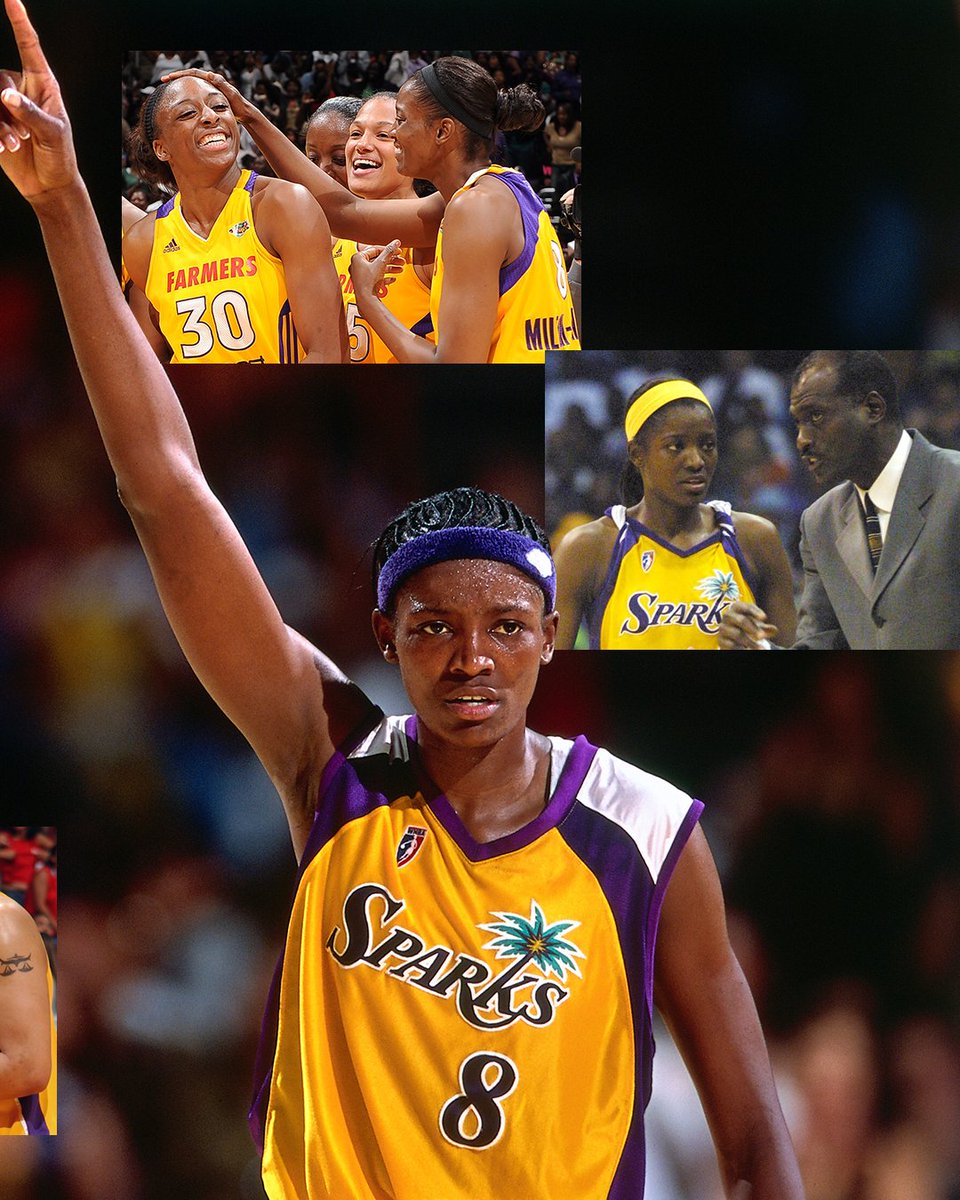 LASparks's tweet photo. You can't spell Dynasty without D-Nasty. 

One of the most accomplished players in franchise history, @DelishaMJones was selected fourth overall by the LA Sparks. 

As a champion, she has cemented her own legacy that will now live forever in the rafters. https://t.co/rWW182enEr