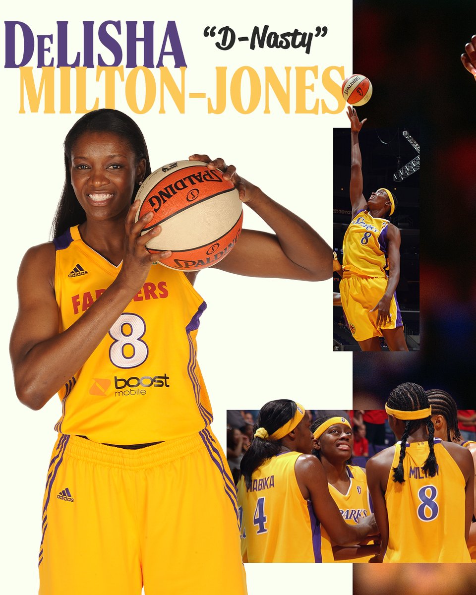 LASparks's tweet photo. You can't spell Dynasty without D-Nasty. 

One of the most accomplished players in franchise history, @DelishaMJones was selected fourth overall by the LA Sparks. 

As a champion, she has cemented her own legacy that will now live forever in the rafters. https://t.co/rWW182enEr