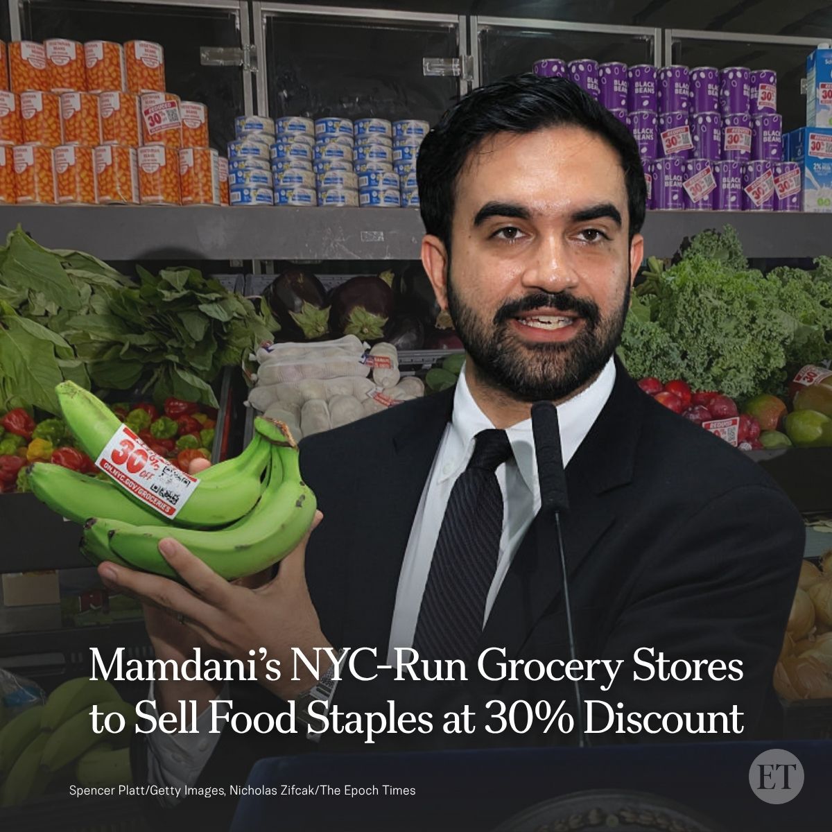 EpochTimes's tweet photo. New York City plans to open government-run grocery stores that undercut private competitors by 30 percent on everyday staples.

Mayor Zohran Mamdani said the selected operator will pay no rent or taxes and must keep shelves stocked with discounted meat, produce, dairy, and other basics.

If the deep discounts still leave a shortfall, the city will cover the difference with subsidies.

The stores will skip alcohol, cigarettes, lottery tickets, and prepared foods while promoting healthier options.

Local supermarket owners warn the plan will directly harm neighborhood grocers who rely on those same core items for revenue.

Mamdani argued the city is large enough to support both the existing markets and five new city-run locations, one in each borough.