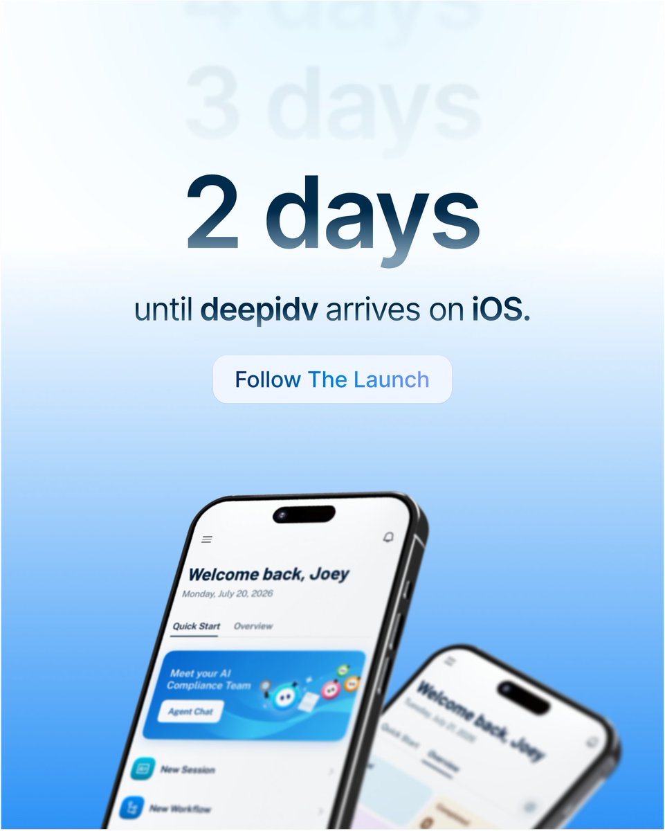 deepidv's tweet photo. 2 days until deepidv arrives on iOS. ๐ท
A faster, smarter way to verify is almost here.
Identity verification is entering a new era, built for speed, security, and the AI-powered future.
The countdown begins. ๐
#deepidv #iOSLaunch #IdentityVerification #DigitalTrust #AI https://t.co/BWtaDxgvo5