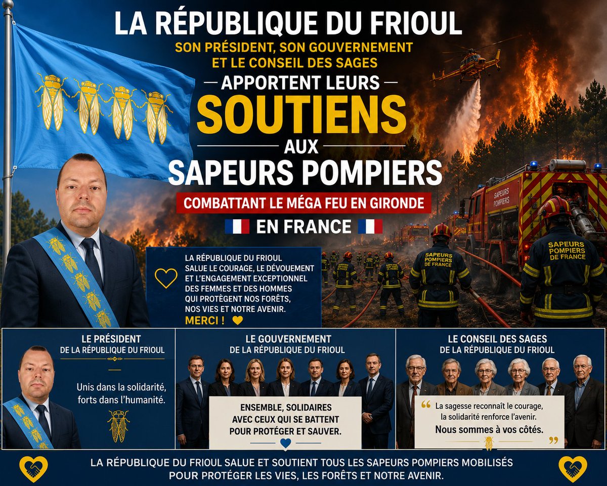 PresidentFrioul's tweet photo. Mr Le Président , le Gouvernement , le conseil des sages ou pas apportent leurs soutiens aux sapeurs pompiers et marins pompiers combattants le méga feu en Gironde et les feux aux alentours de Marseille
#sapeurspompiers #marinspompiers #frioul #republiquedufrioul #micronation https://t.co/w8NmS1OzS6