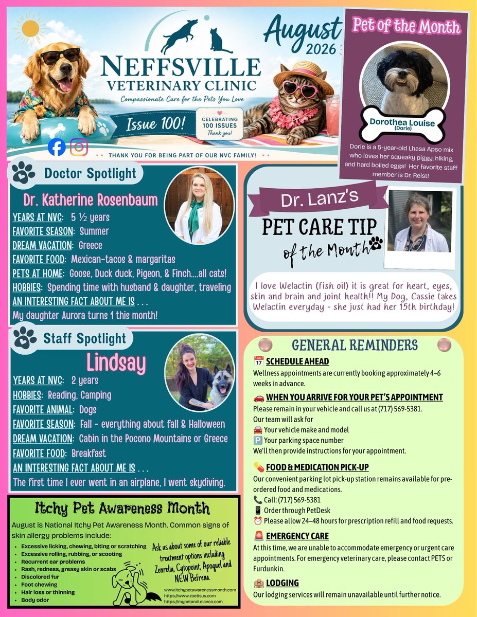 NeffsvilleVet's tweet photo. August Newsletter
https://t.co/Oy8a9OpG89 https://t.co/bKAs33fHbY