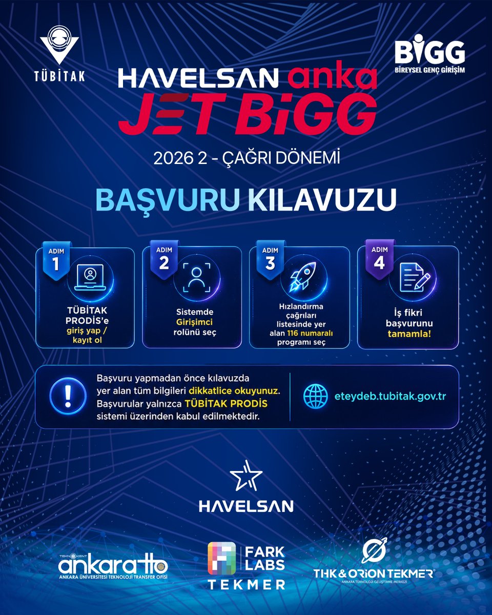 HAVELSAN's tweet photo. HAVELSAN ANKA JET BİGG 
Başvuruları Açıldı! 📢

Girişimcilik ekosisteminin gelişmesine büyük katkıları olan HAVELSAN, Ankara Üniversitesi Teknoloji Transfer Ofisi, Fark Labs TEKMER ve THK & Orion TEKMER destekleri ile sen de TÜBİTAK’ın yatırım imkanını yakala ve iş fikrini hayata geçir!

Başvurmak için 🔽

📌 https://t.co/KdYAqJ0ctO