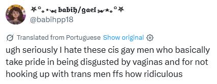 ManySuchCases's tweet photo. This trans-identified female hates us and calls us "ridiculous" for being gay. This is woke homophobia. https://t.co/16u99zJImD