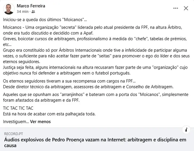 CabineSport's tweet photo. EX-ÁRBITRO Marco Ferreira "atira-se" contra Pedro Proença: https://t.co/rAB0gM4XxJ
