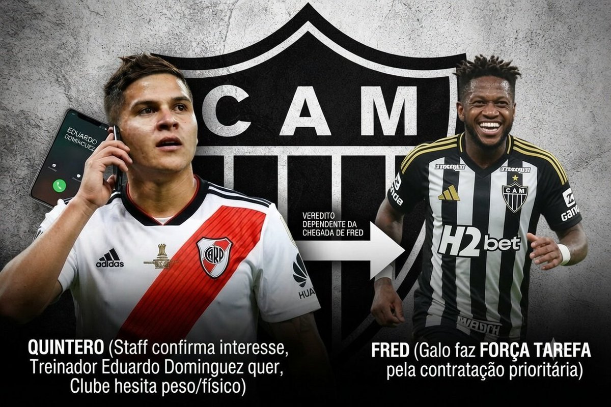 Vesgalo's tweet photo. 🚨A negociação do Galo com Juan Quintero foi paralisada. 

O Galo está em força-tarefa pra trazer o Fred. 

Foi perguntado ao staff do Juan Quintero e ele deixou claro: "QUER JOGAR NO GALO". 
Ele vem conversando por telefone com o treinador argentino Eduardo Domínguez, que quer muito a contratação.

Porém, algumas pessoas no clube ainda não querem trazer o atleta por conta de problemas nos últimos clubes. Está um pouco acima do peso e a parte física preocupa.

A negociação dele e a do Nicolás Fonseca só terão um desfecho depois da possível chegada do Fred.🖤🐔🙏🏻