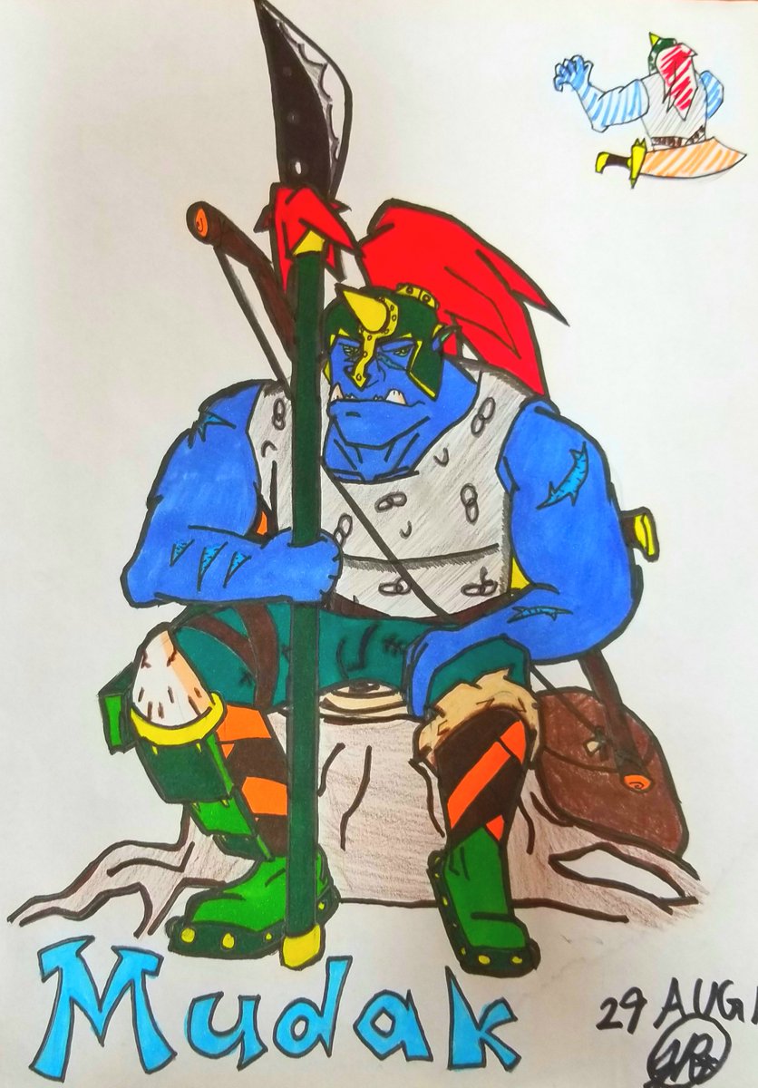 JTRBug97's tweet photo. One time my character in campaign got changed races and the DM didn't even explain it. Players went to sleep, woke up, the party's fighter grew 3ft, life went on #dnd #goliath #halforc #fighterclass #oc #Mudak https://t.co/RiUqp7JVTm
