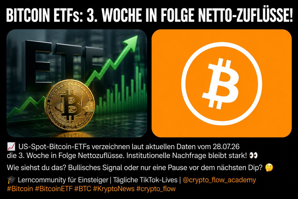 kryptofloxo's tweet photo. 📊 BITCOIN-ETFs: Institutionelle Nachfrage bleibt ein wichtiger Faktor

Die US-Spot-Bitcoin-ETFs kamen zuletzt auf die dritte Woche in Folge mit Nettozuflüssen, auch wenn einzelne Handelstage wieder Abflüsse zeigten.

👀 Bullisches Signal oder nur eine kurze Erholung? https://t.co/yjcMtPJKV5