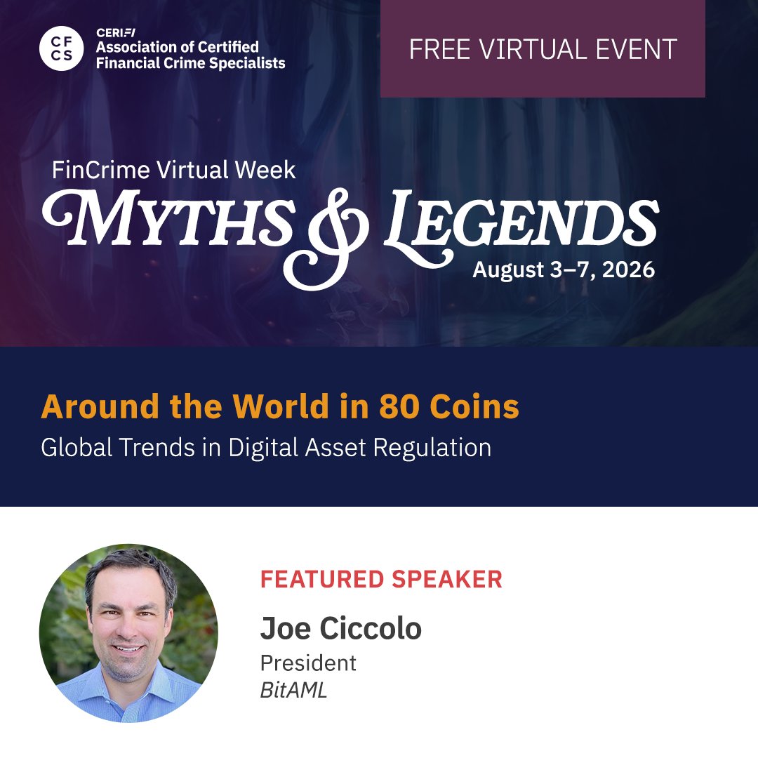 BitAML's tweet photo. We’re proud to announce that BitAML Founder and President Joe Ciccolo will speak at @ACFCS FinCrime Virtual Week, August 3–7! 🎤

Register: https://t.co/o7aqr4yQD2

#FVW26 #FinCrime #AML #CryptoCompliance https://t.co/69uT6eS7ze