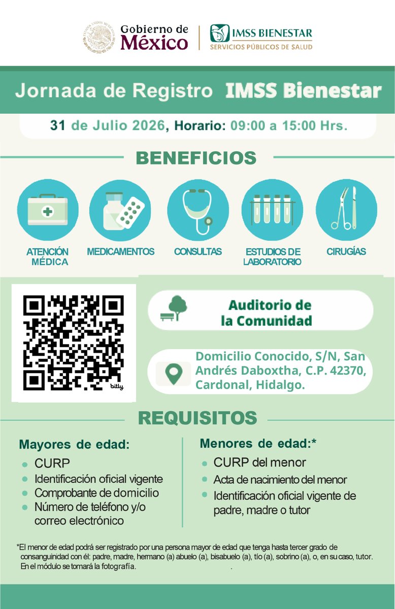 IB_Hidalgo's tweet photo. ¡Atención!  si vives en el municipio de #Cardonal Hidalgo, puedes hacer tu registro a IMSS Bienestar.
Infórmate aquí 👇 https://t.co/2rveZiRi02