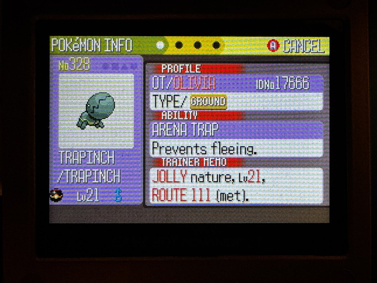 amac715's tweet photo. Found a shiny trapinch after 8,040 encounters, completing the line in 3rd gen! https://t.co/l738B25Yks