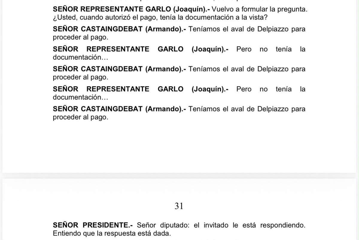 EPreve's tweet photo. 🔴 CARDAMA: PAGO SIN DOCUMENTACIÓN 

✔️El ex ministro de Defensa admitió ayer en la comisión investigadora del Parlamento que el primer pago a CARDAMA por 8 millones de euros se hizo sin "documentación (de los avales) a la vista".

✔️ “Ese primer pago de más de 8 millones de euros se hizo sin tener la documentación adelante”, sostuvo el diputado del FA Joaquín Garlo y admitió el ex ministro de Defensa, Armando Castaingdebat, según la versión taquigráfica de la declaración del ex jerarca.

✔️ "Teníamos el aval del Delpiazzo" para el pago, reiteró Castaingdebat.