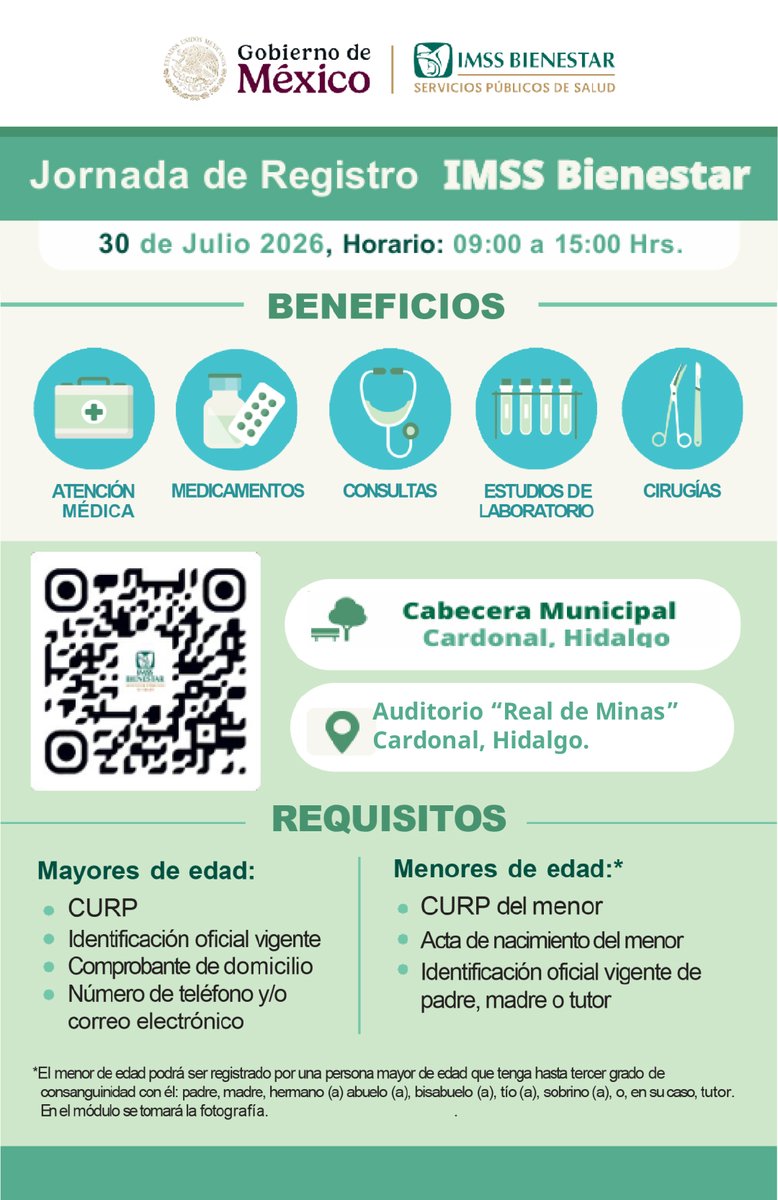 IB_Hidalgo's tweet photo. ¡Atención!  si vives en el municipio de #Cardonal Hidalgo, puedes hacer tu registro a IMSS Bienestar.
Infórmate aquí 👇 https://t.co/TEdyYjRAF5