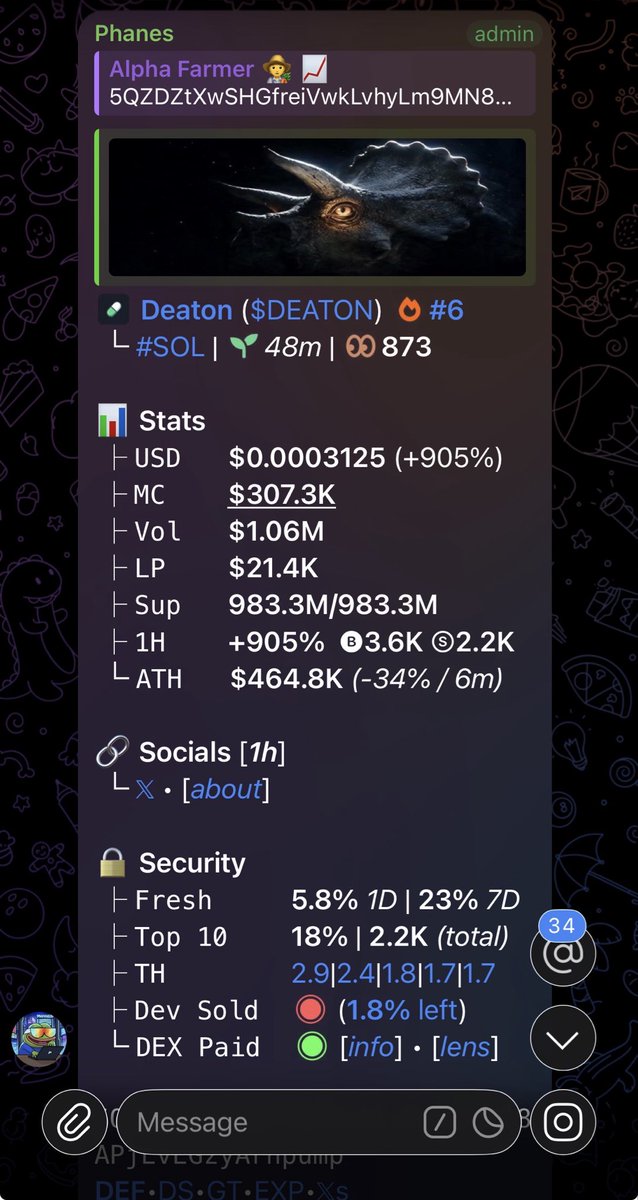 Alpha_farmer1's tweet photo. 3X PROFIT SECURED 💯 
$DEATON

PRIVATE TG CHADS Still SENDING UP🚀🚀🚀

5QZDZtXwSHGfreiVwkLvhyLm9MN8APjEvEGzyArhpump https://t.co/pu23aMXrol